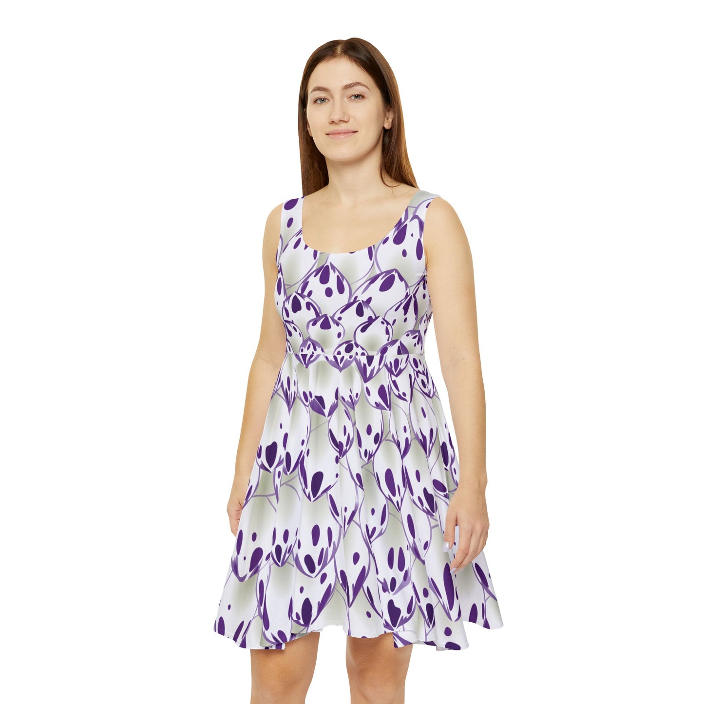 Skater Dress for Women with purple flower pattern