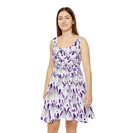 Skater Dress for Women with purple flower pattern