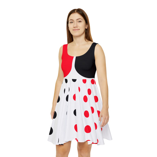 White Skater Dress with Bold Color Fun Polka Dot Print