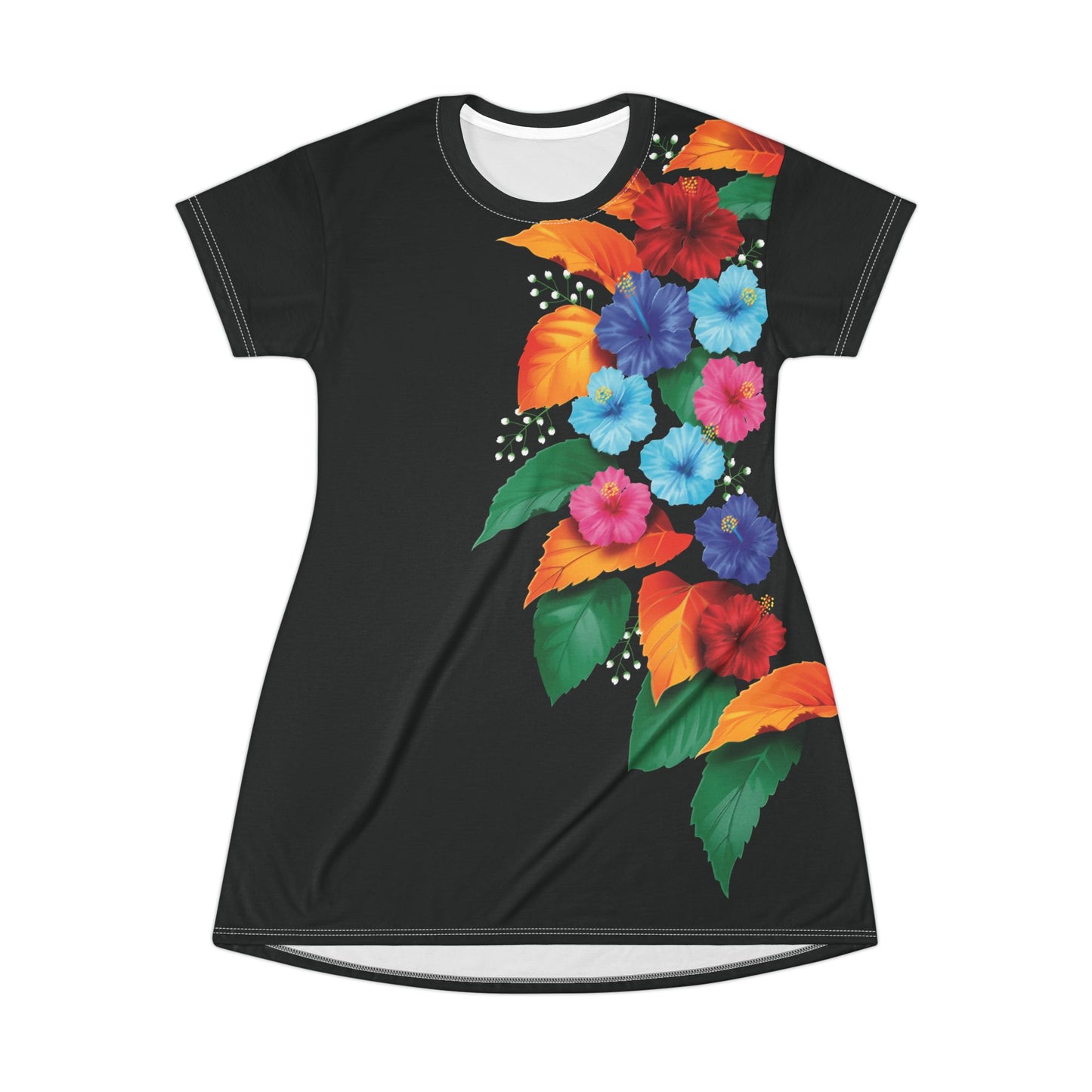 T-Shirt Dress Black Casual Dress with floral design print