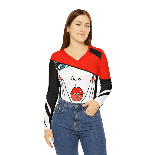 Chic Graphic Pop Art Long Sleeve V-Neck Shirt