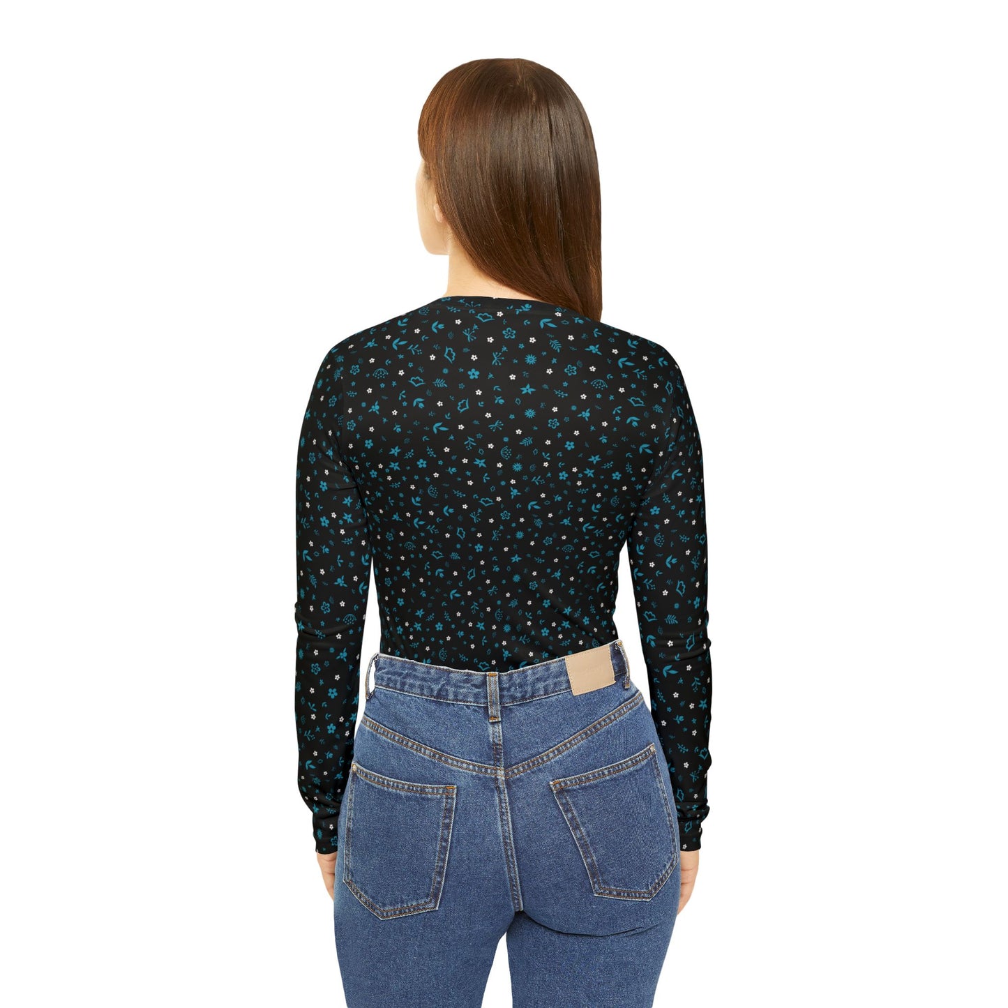 Long Sleeve V-neck Shirt Black with floral pattern and roses